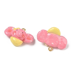 手作り樹脂粘土ペンダント  鉄ループ付き  象のチャーム  ゴールドカラー  ピンク  26~27x35~36x15.5~17mm  穴：2.8mm&nbsp;PY-CBABDB7-06A