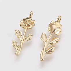 真鍮チャーム  花  18KGP本金メッキ  20.5x8x3mm  穴：1mm&nbsp;X-KK-T020-117G
