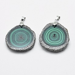 天然石マラカイトペンダント  合金パーツ  ナゲット  プラチナ  32~42x29~34x5.5mm  穴：4x5mm&nbsp;G-E464-39