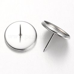 変色しにくいフラットラウンド 304 ステンレススチール スタッド イヤリング セッティング  ステンレス鋼色  トレイ：14mm  16mm  ピン：0.7mm&nbsp;STAS-M227-14mm