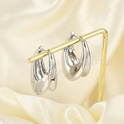 女性のための真鍮のフープピアス  ティアドロップ  プラチナ  28x11mm&nbsp;LS-EJEW-U041-04P