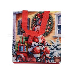 長方形のクリスマスの織物のないプリントトートバッグ  ギフト収納用品  サンタクロース  21.7x10.8x23cm&nbsp;ABAG-P015-03A