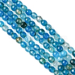 天然石縞瑪瑙ビーズ連売り  多面カット  染め  ラウンド  マリンブルー  4mm  穴：0.5mm  約91~93個/連  14.17''（36センチメートル）&nbsp;G-G581-4mm-05