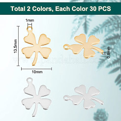 201と304ステンレススチールペンダント60色2個  クローバー  ミックスカラー  13.5x10x0.7~0.8mm  穴：1mm  30個/カラー&nbsp;STAS-UN0051-72