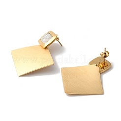 女性用ステンレス鋼のスタッドピアス  シェルと  菱形  18KGP本金メッキ  46x36.5mm&nbsp;EJEW-C110-12G