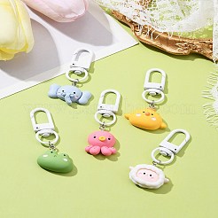動物樹脂ペンダント装飾  亜鉛合金スイベルスナップフッククラスプ付き  混合図形  ミックスカラー  5.5cm  5スタイル  1個/スタイル  5個/セット&nbsp;HJEW-FZ00014