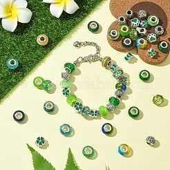 50 個樹脂ヨーロッパビーズ  大穴ビーズ  ロンデル  混合スタイル  薄緑  8.5~13.5x10~14x6.5~9mm  穴：5~6mm&nbsp;RESI-CJC0050-01A