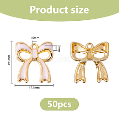 ラックメッキ合金エナメルペンダント50個。  ちょう結びのチャーム  ゴールドカラー  ミスティローズ  19.5x17.5x3mm  穴：1.5mm&nbsp;ENAM-DC0002-05