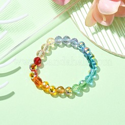 女性用レインボーカラーファセットラウンドガラスストレッチブレスレット  カラフル  内径：1-3/4インチ（4.5cm）&nbsp;BJEW-JB09481-02
