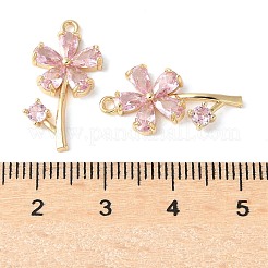 真鍮製マイクロパヴェキュービックジルコニアペンダント  花  パールピンク  18KGP本金メッキ  21x11x3mm  穴：1.2mm&nbsp;KK-A253-16G