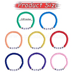 8 個 8 色ポリマークレイ heishi サーファーストレッチブレスレットセット  アクリル ワード ビッチ プレッピー ブレスレット 女性用  ミックスカラー  内径：2-1/8インチ（5.5cm）  1個/スタイル&nbsp;BJEW-SW00084