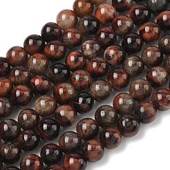 天然石タイガーアイビーズ連売り  グレードB  ラウンド  染め＆加熱  レッド  8~8.5mm  穴：1mm  約47~48個/連  13.98~14.65インチ（35.5~37.2cm）&nbsp;G-F591-18-8mm-07
