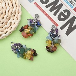 天然チップ宝石のペンダントの飾り  真鍮カニカン付き  プラチナ  ミックスカラー  50x15mm&nbsp;X-HJEW-JM00213