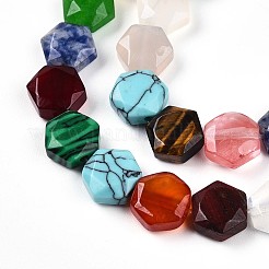 天然＆合成混合石ビーズ連売り  多面カット  六角  染めと未染色の混合  7~8.5x8~9.5x4~5mm  穴：1mm  約27個/連  8.86インチ（22.5cm）&nbsp;G-WH0034-05
