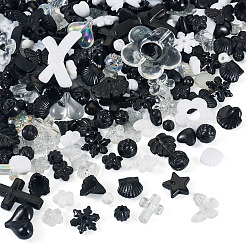透明・不透明アクリルビーズ100g  混合図形  ブラック  7.5~24.5x7.5~32.7x2.5~12.5mm  穴：0.5~3mm&nbsp;TACR-TA0001-57G