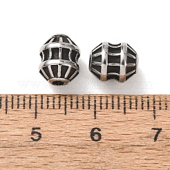 304ステンレススチールビーズ  ストライプ柄のバレル  アンティークシルバー  8.5x7mm  穴：2mm&nbsp;SA-CBA9DCB-07AS
