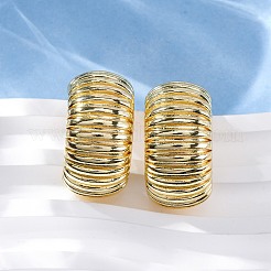 真鍮ストライプC字スタッドピアス  鉛フリー＆カドミウムフリー  長持ちメッキ  ラックめっき  18KGP本金メッキ  28x14.5mm&nbsp;EJEW-R025-35G