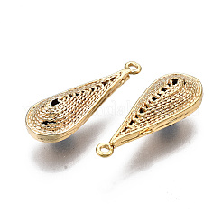 真鍮チャーム  ニッケルフリー  ティアドロップ  18KGP本金メッキ  23x9x7.5mm  穴：1.2mm&nbsp;KK-S356-389-NF