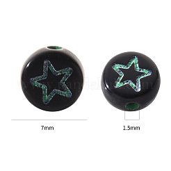不透明な黒のアクリルビーズ  スター＆ハート＆ムーン＆フラワー混色のフラットラウンド  7x3.5mm  穴：1.5mm  約200個/袋&nbsp;SACR-YW0001-21A