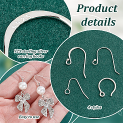 925スターリングシルバーピアスフック  ループ付きイヤーワイヤー  銀  10.5~17x10~19mm  穴：1.4~2mm  ピン：0.5~0.7mm&nbsp;STER-PH0002-50