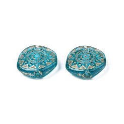 メッキアクリルビーズ  ライン入り  フラットラウンド  ダークターコイズ  18x17.5x5.5mm  穴：2mm  約440個/500g&nbsp;PACR-N008-025