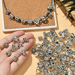 150個15スタイルチベットスタイルアロイスペーサービーズ  チューブ  アンティークシルバー  17x12x8mm  穴：2.5mm  10個/スタイル&nbsp;TIBE-YW0001-59