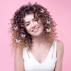 4袋4色布製蝶ワニ口ヘアクリップ  鉄製ラインストーンクリップ付き  ミックスカラー  40x50x8mm  1bag /カラー&nbsp;FIND-CP0002-48