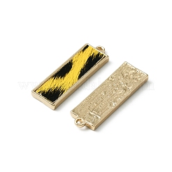 PUレザーペンダント  ライトゴールドメッキ合金パーツ  ヒョウ柄の長方形  ゴールド  32x10x2.5mm  穴：1.4mm&nbsp;FIND-WH0125-85LG-03