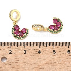 真鍮パヴェグリーンとディープピンクのキュービックジルコニアヨーロピアンダングルチャーム  花の大きな穴のペンダント  ラックめっき  長持ちメッキ  鉛フリー＆カドミウムフリー  18KGP本金メッキ  23mm  穴：4.8mm&nbsp;KK-P345-41G