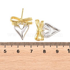 真鍮製スタンドピアス  ちょう結び＆ハート  鉛フリー＆カドミウムフリー  長持ちメッキ  ラックめっき  プラチナ·ゴールデン  18.5x17.5mm&nbsp;EJEW-G471-39GP