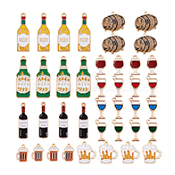 40個10スタイルアロイエナメルペンダント  ワインボトル＆ビール樽＆赤ワインボトルチャーム  ミックスカラー  19~37x8~25x1.5mm  穴：1.6mm  4個/スタイル&nbsp;ENAM-PH0003-10
