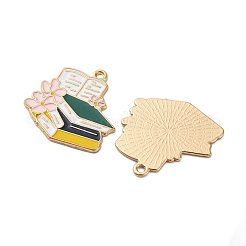卒業シーズンの合金エナメルペンダント  カドミウムフリー＆ニッケルフリー＆鉛フリー  ライトゴールド  本  28x27.5x1.5mm  穴：1.8mm&nbsp;ENAM-V002-01E-KCG