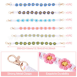 6個 6色コットンコードニットデイジーカップベルト  合金スイベルクラスプ付き  ミックスカラー  350x22x10mm  1pc /カラー&nbsp;AJEW-TA0002-37