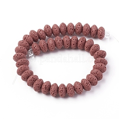 天然溶岩岩ビーズ連売り  染め  ロンデル  インディアンレッド  9x5~5.5mm  穴：2mm  37個/連  7.87インチ（20cm）&nbsp;G-F671-01A-10