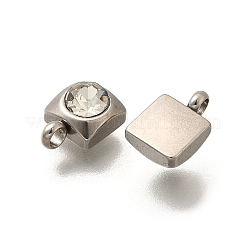 ステンレススチールチャーム201個  クリスタルラインストーン付き  正方形  9x6x3.5mm  穴：1.8mm&nbsp;STAS-F311-06P-05