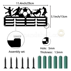 スポーツテーマ鉄メダルハンガーホルダーディスプレイウォールラック  3行  ネジ付き  サッカー  130x290mm  穴：5mm&nbsp;ODIS-WH0055-148