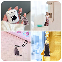 12個4スタイルプリントアクリルパーツ  猫の形  39~40x20~34x3mm  穴：2mm  3個/スタイル&nbsp;OACR-TA0004-14A