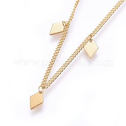 304ステンレススチールチャームネックレス  カニカン付き  菱形  ゴールデン·ステンレス鋼色  28.35インチ（72cm）  2mm&nbsp;NJEW-H497-12