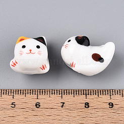 手作り磁器印刷ビーズ  猫の形  乳白色  16~17x20~21x15~16mm  穴：2~2.5mm&nbsp;PORC-T133-05