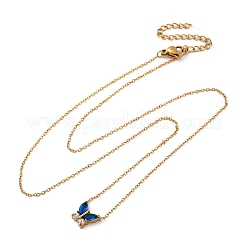 304ステンレススチールキュービックジルコニアバタフライペンダントネックレス  ゴールドカラー  ブルー  18.31インチ（46.5cm）&nbsp;LS-NJEW-Z057-05A-G