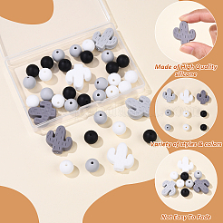 サボテン/丸型シリコンビーズ  グレー  12~25x12~23x8~12mm  穴：2mm  36個/セット&nbsp;SIL-YW0001-50D