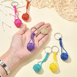 16 個 8 色ポリエステル & スパンデックスコード編組ボールキーホルダージュエリーメイキング diy 工芸品  304ステンレススチール製スプリットキーリング付き  ミックスカラー  9.5cm  2個/カラー&nbsp;KEYC-CJ0001-05