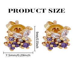 真鍮マイクロパヴェキュービックジルコニアスタッドピアス1組  蝶  ゴールドカラー  9x7.5mm&nbsp;EJEW-LP0004-67G