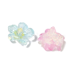 クリア樹脂カボション  花  グリッターパウダー付き  ミックスカラー  21~23x22~27x5.5~8mm&nbsp;RE-CBA1274-02