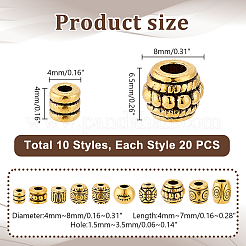 チベット風合金ビーズ  混合形  アンティーク黄金  4~8x4~7mm  穴：1.5~3.5mm  20個/スタイル&nbsp;TIBEB-GA0001-02AG