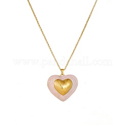 女性用304ステンレススチール製エナメルピンクハートペンダントネックレス  ゴールドカラー  15.39インチ（39.1cm）&nbsp;WG9BEC2-01