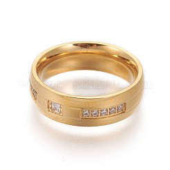 304ステンレススチール指輪  ワイドバンドリング  キュービックジルコニア付き  ゴールドカラー  サイズ6~9  16~19mm&nbsp;RJEW-A032-02G