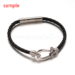 変色しにくい304ステンレススチールリンクコネクター  レザーコードブレスレット作り用  ステンレス鋼色  33mm  クラスプ：19x12x3mm  コー​​ド終了：11.5x8mm  穴：6mm&nbsp;STAS-F122-42P