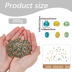 200g fgbグレードaラウンドガラスシードビーズ  透明色の虹  ミックスカラー  12/0  2x1.5mm  穴：0.9mm&nbsp;SEED-SP0001-15