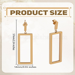 1piar 304ステンレススチールダングルスタッドピアス（女性用）  中空の矩形  ゴールドカラー  58x14mm&nbsp;EJEW-LP0001-21G